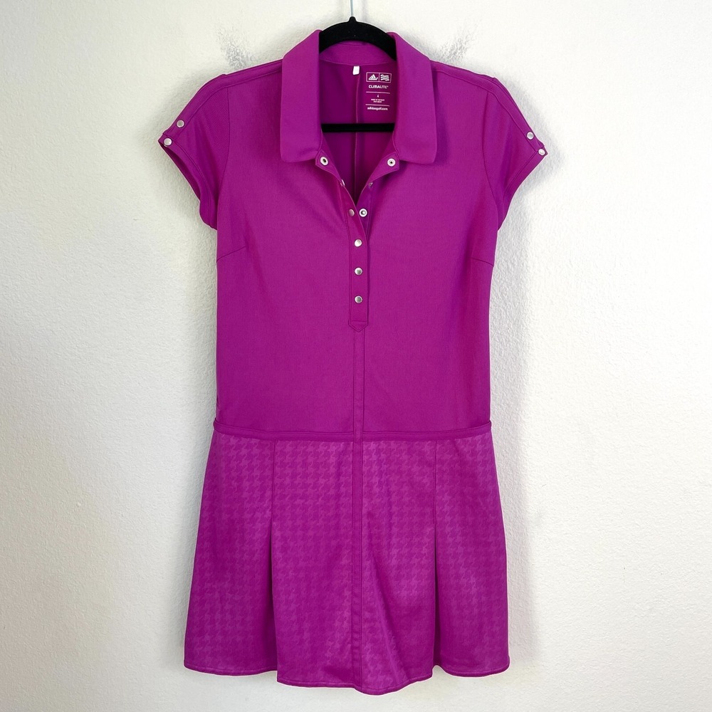 Adidas Climalite Womens 4 Golf Dress Purple Short Sleeve Pleated Skirt